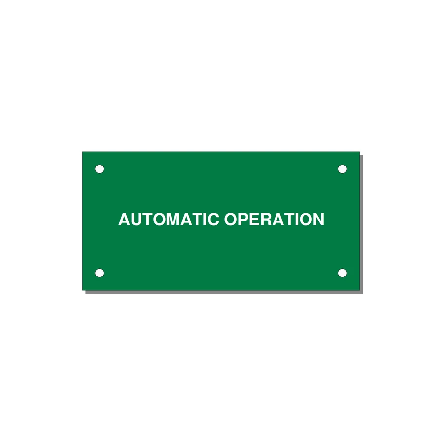 Automatic Operation Label – OEM Equipment — 4x2" White on Green, Holes