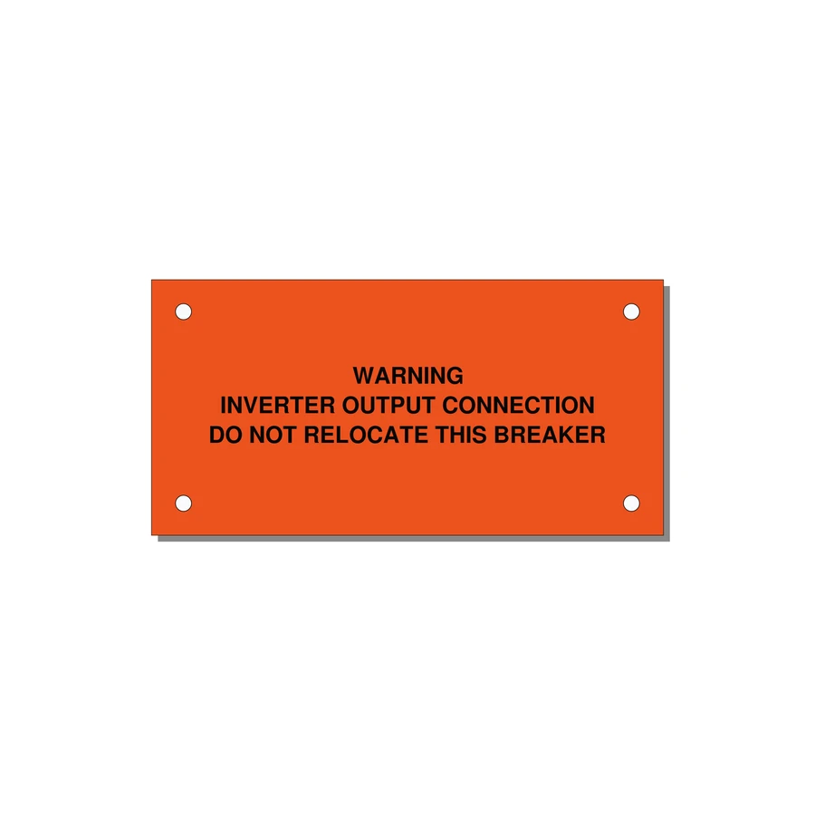 Back-Fed Breaker Warning Label — 4x2" Black on Orange, Holes