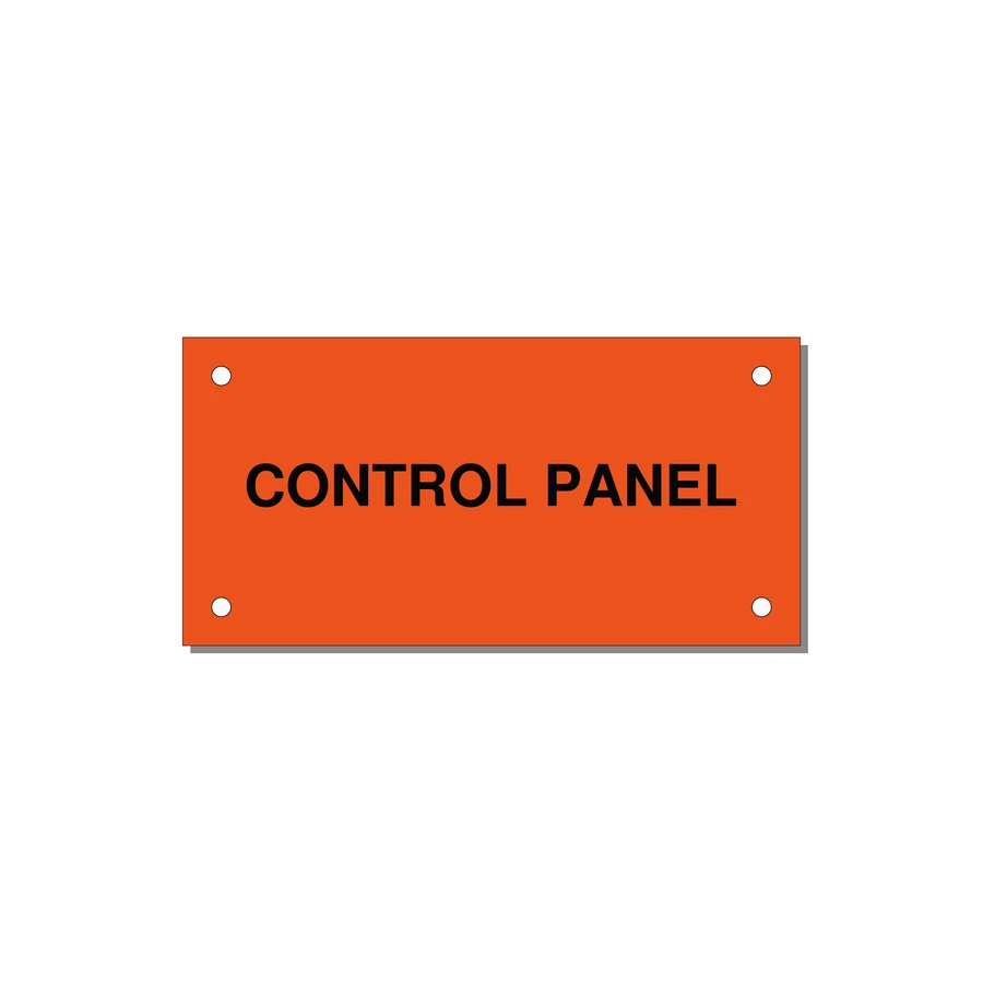 Control Panel Label – Machine Builder Identification — 4x2" Black on Orange, Holes