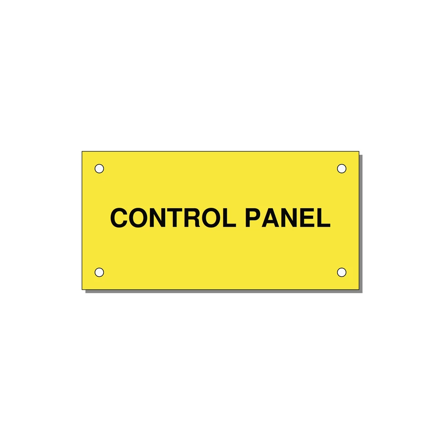 Control Panel Label – Machine Builder Identification — 4x2" Black on Yellow, Holes
