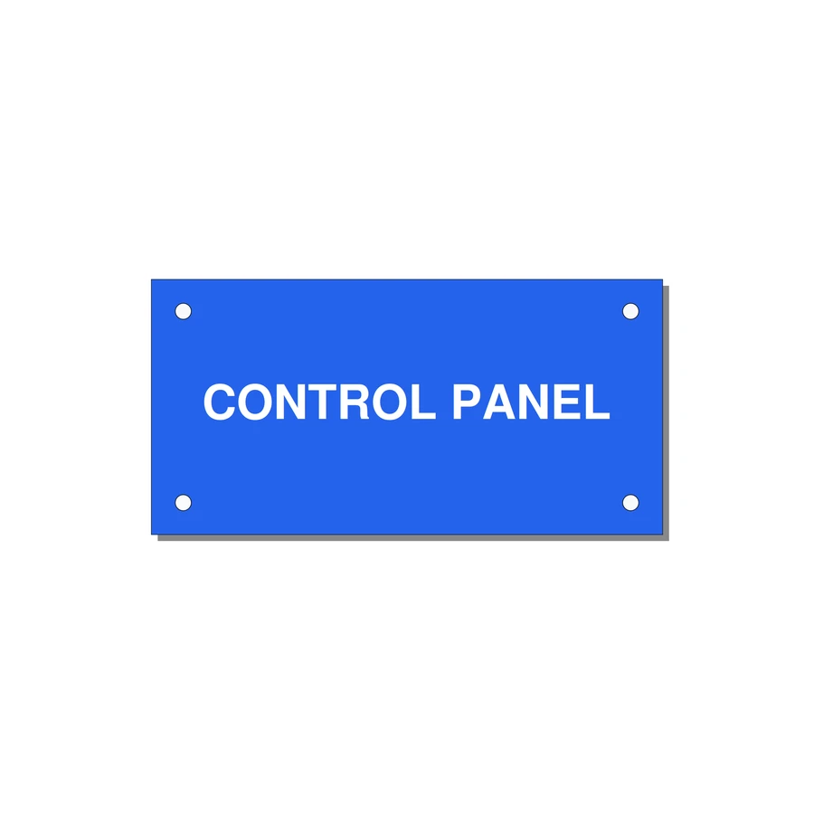 Control Panel Label – Machine Builder Identification — 4x2" White on Blue, Holes