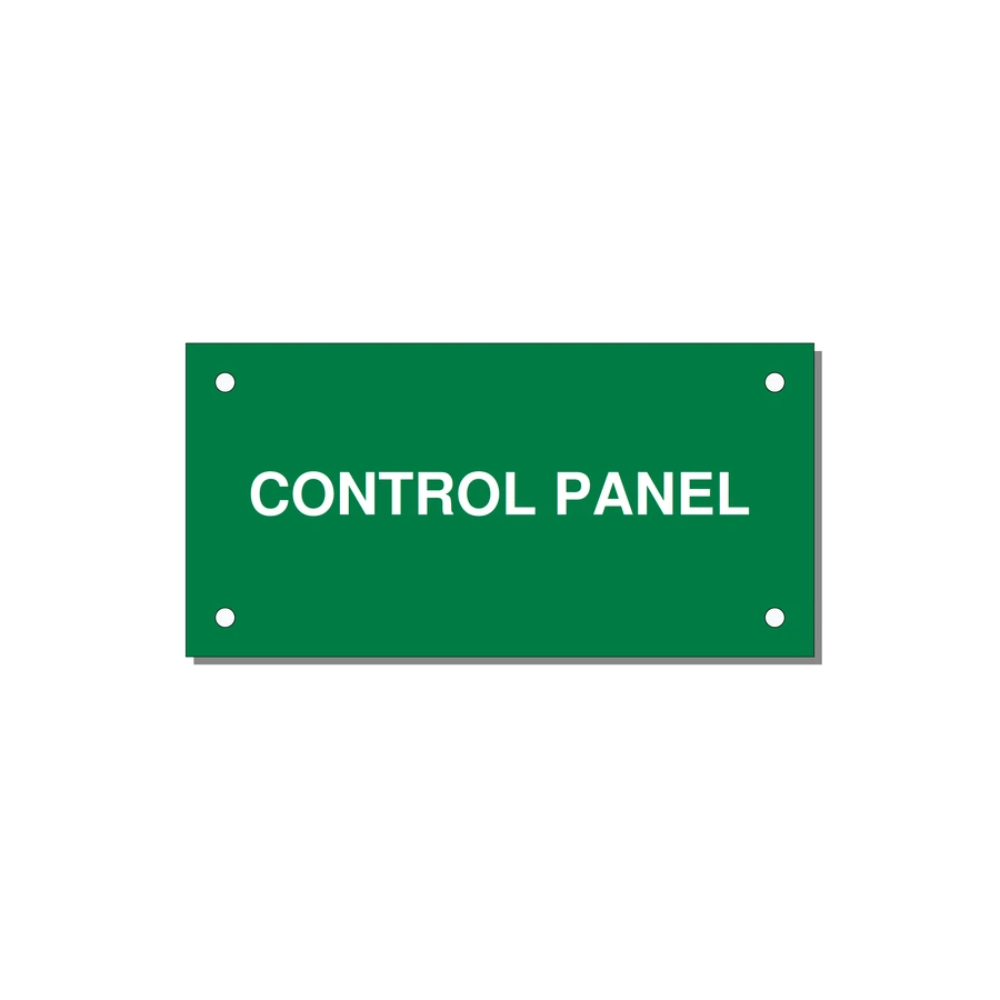 Control Panel Label – Machine Builder Identification — 4x2" White on Green, Holes