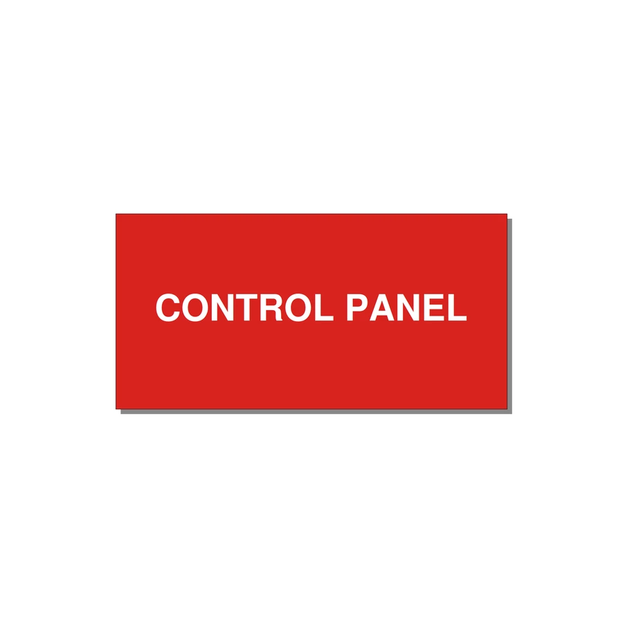 Control Panel Label – Machine Builder Identification — 4x2" White on Red, Adhesive
