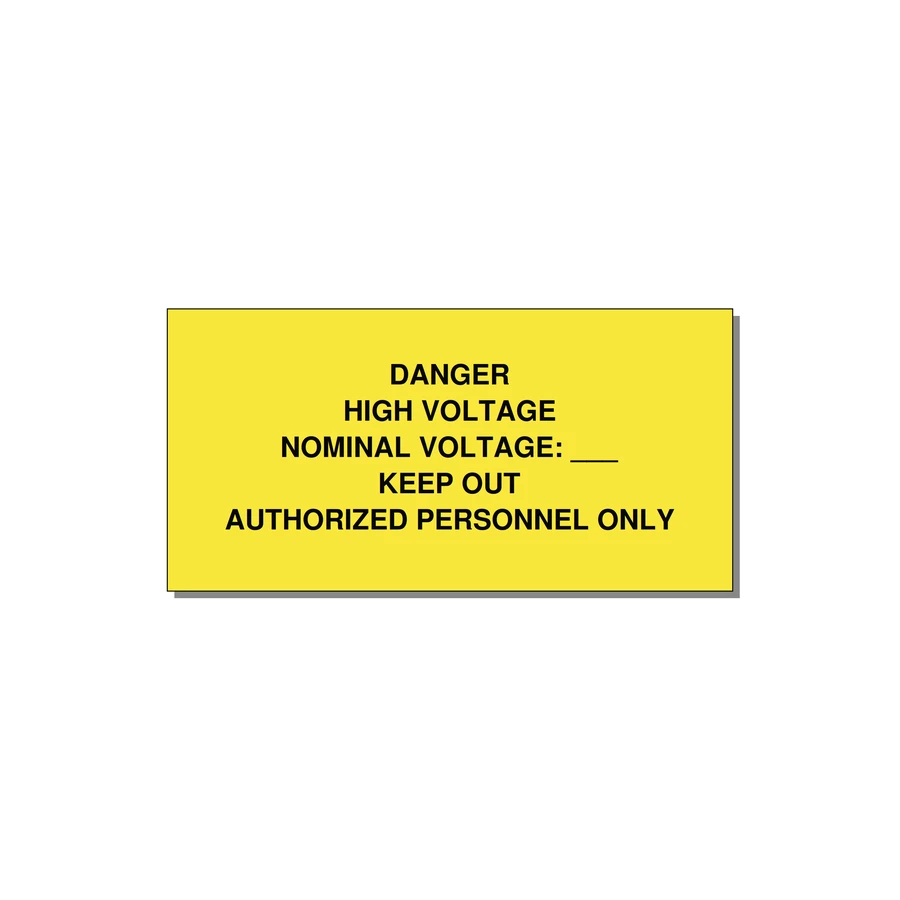 Danger High Voltage Label — 4x2" Black on Yellow, Adhesive