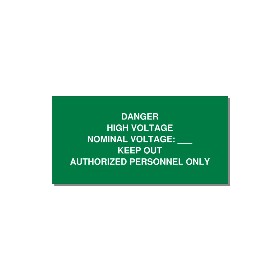 Danger High Voltage Label — 4x2" White on Green, Adhesive