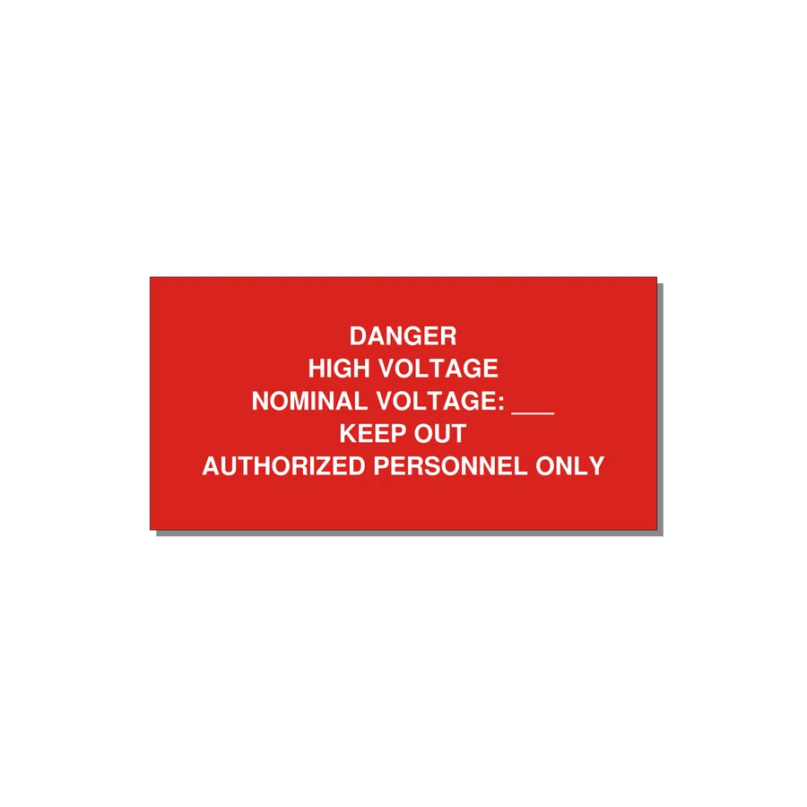 Danger High Voltage Label — 4x2" White on Red, Adhesive