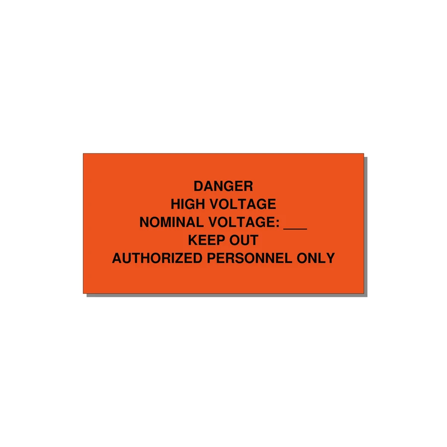 Danger High Voltage Label — 6x3" Black on Orange, Adhesive