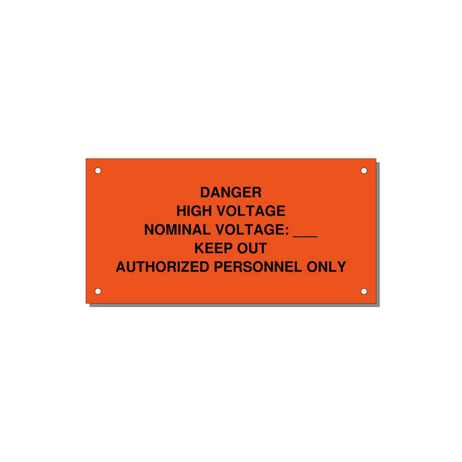 Danger High Voltage Label — 6x3" Black on Orange, Holes