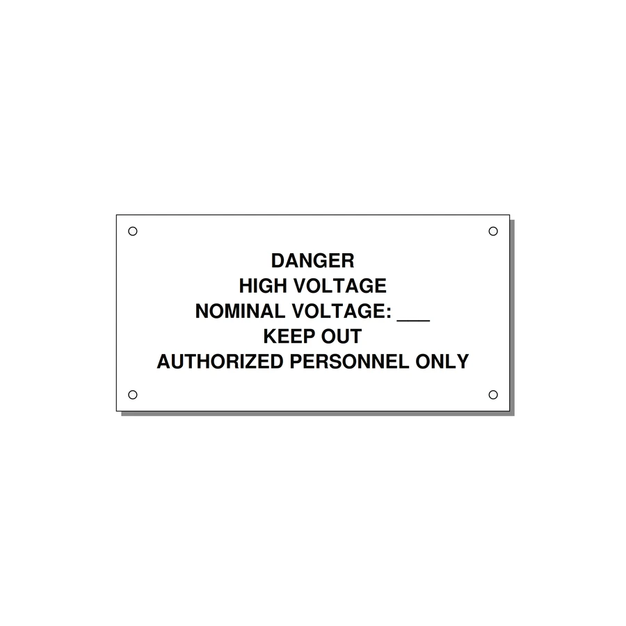 Danger High Voltage Label — 6x3" Black on White, Holes