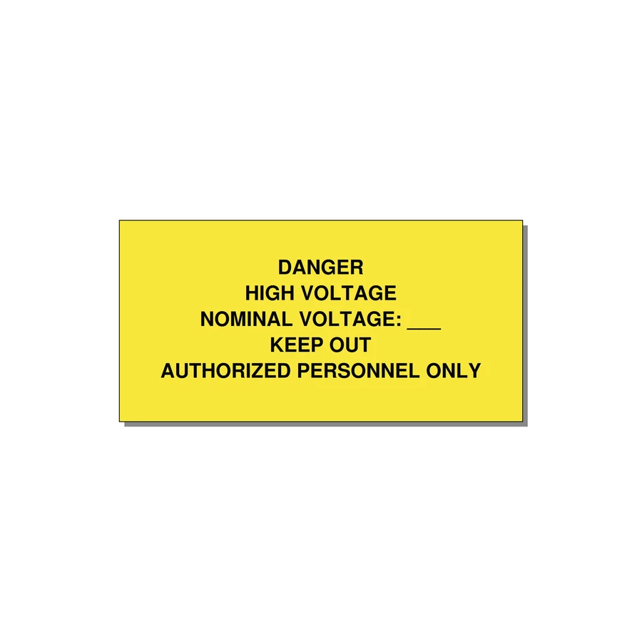Danger High Voltage Label — 6x3" Black on Yellow, Adhesive