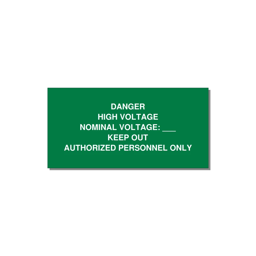 Danger High Voltage Label — 6x3" White on Green, Adhesive