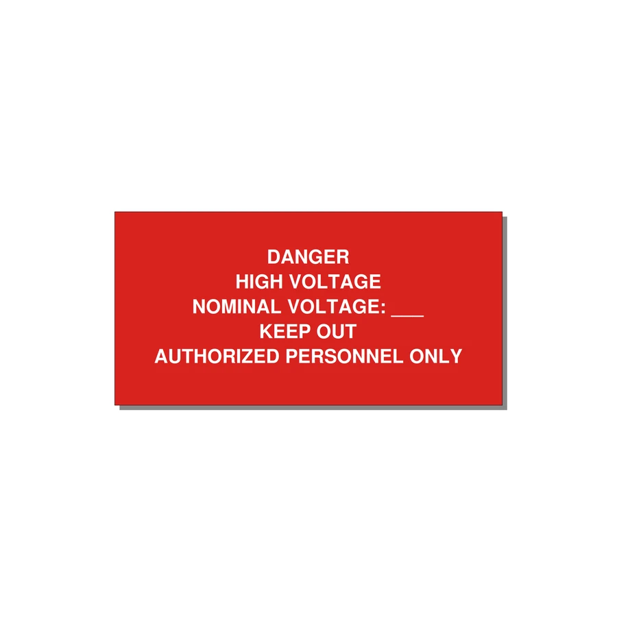 Danger High Voltage Label — 6x3" White on Red, Adhesive