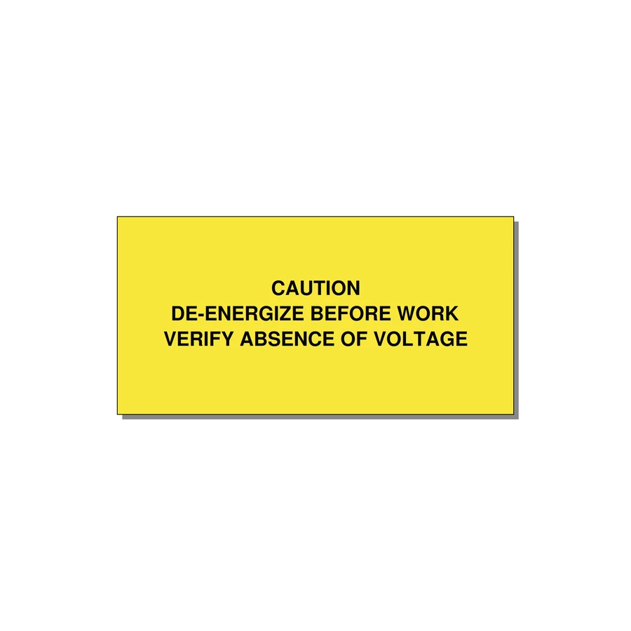 De-Energize Before Work Label — 4x2" Black on Yellow, Adhesive