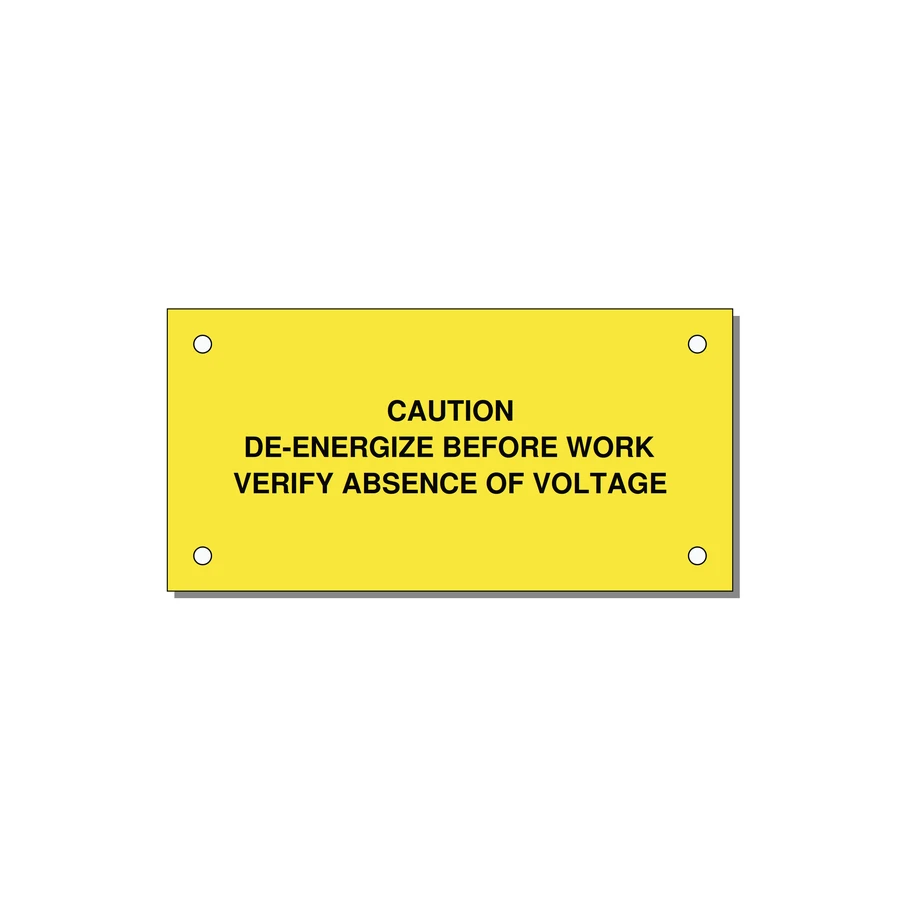 De-Energize Before Work Label — 4x2" Black on Yellow, Holes