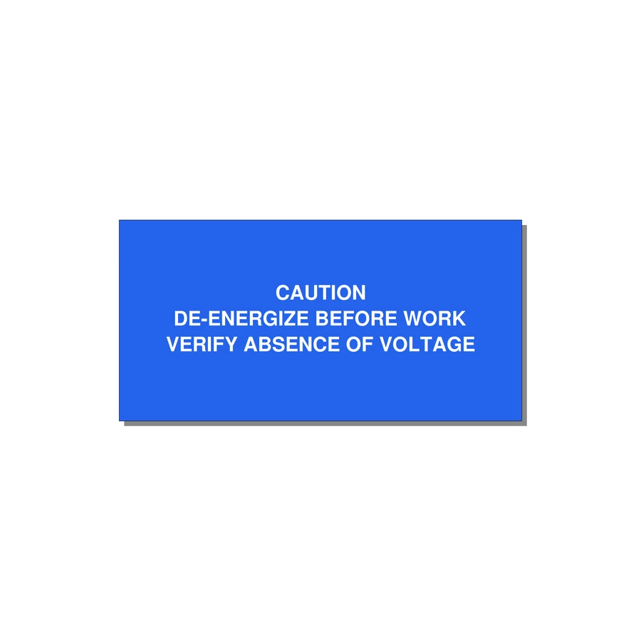 De-Energize Before Work Label — 4x2" White on Blue, Adhesive