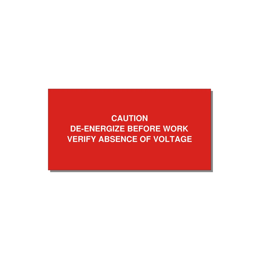 De-Energize Before Work Label — 4x2" White on Red, Adhesive