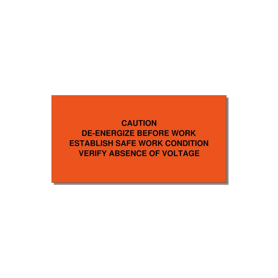 De-Energize Before Work Label — 6x3" Black on Orange, Adhesive