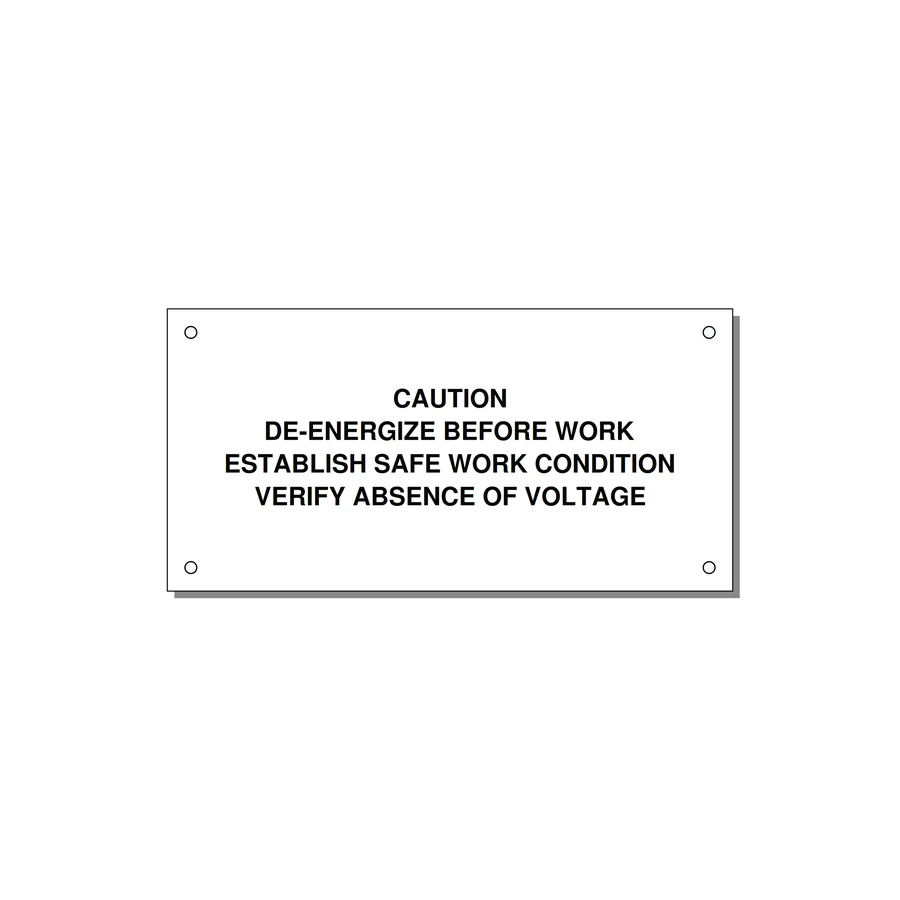 De-Energize Before Work Label — 6x3" Black on White, Holes