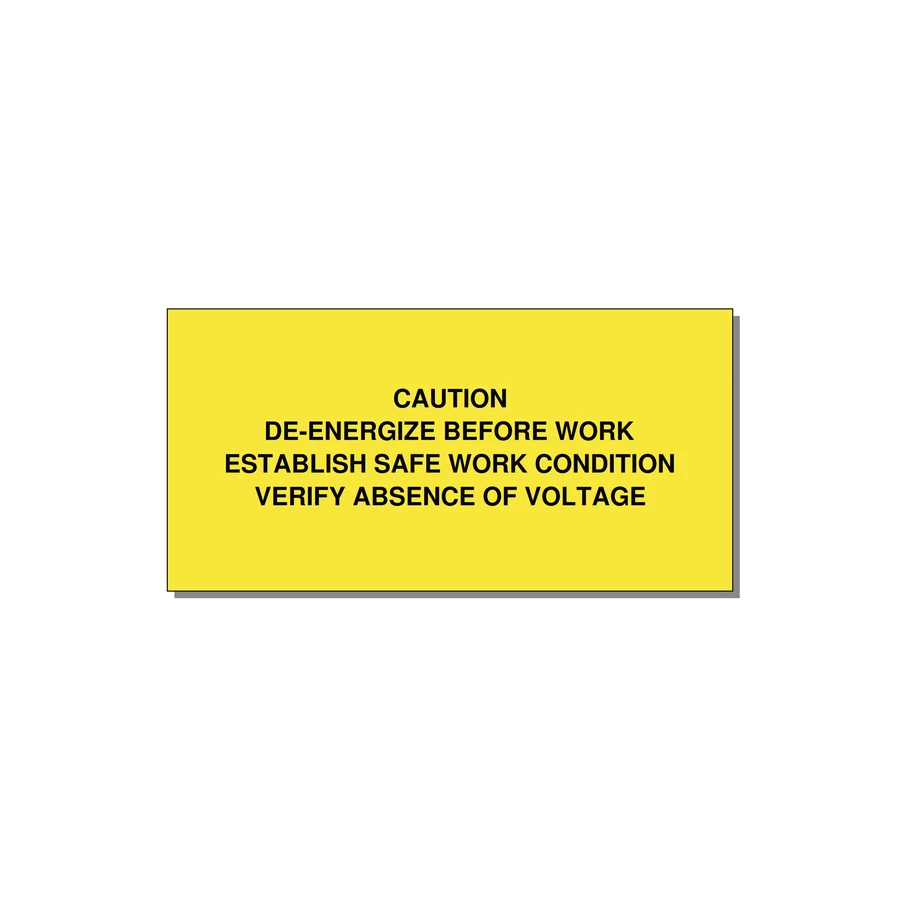 De-Energize Before Work Label — 6x3" Black on Yellow, Adhesive
