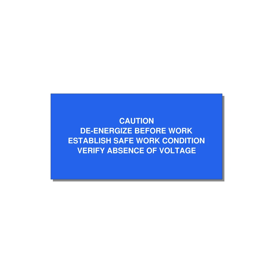 De-Energize Before Work Label — 6x3" White on Blue, Adhesive