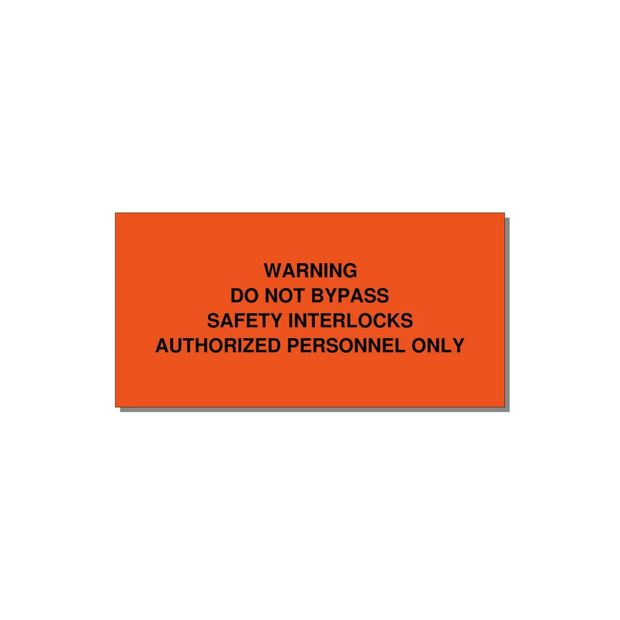 Do Not Bypass Safety Interlocks Label — 4x2" Black on Orange, Adhesive