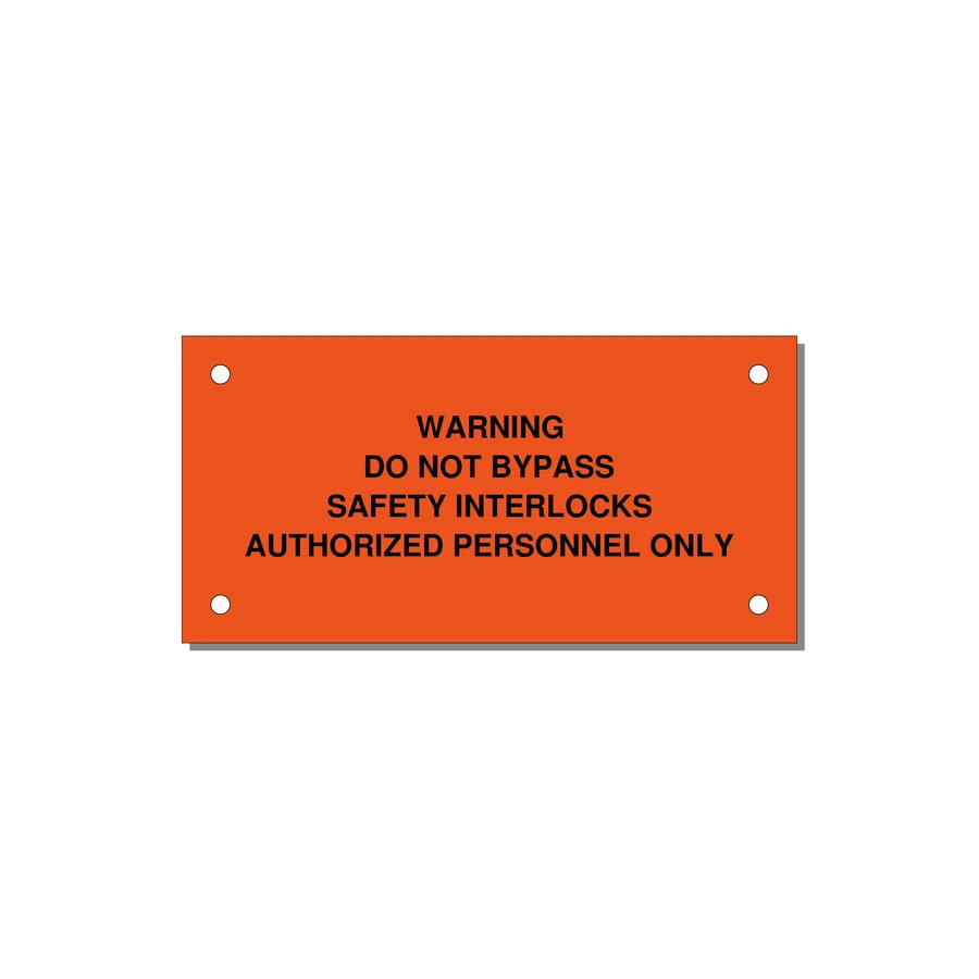 Do Not Bypass Safety Interlocks Label — 4x2" Black on Orange, Holes