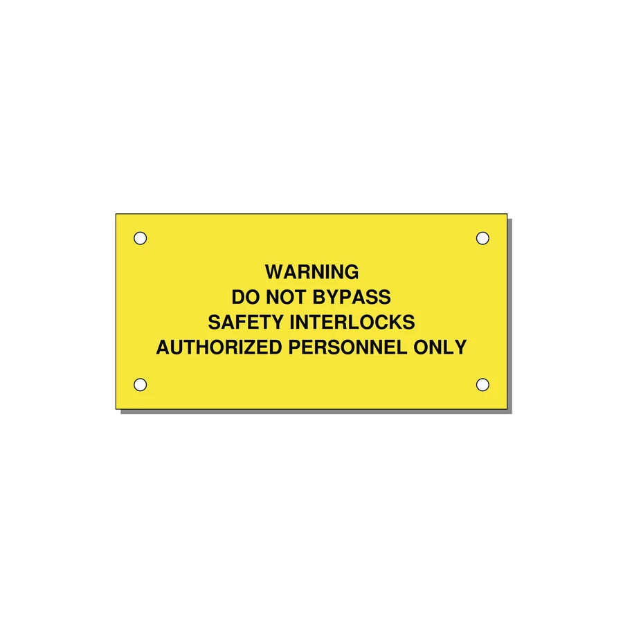 Do Not Bypass Safety Interlocks Label — 4x2" Black on Yellow, Holes
