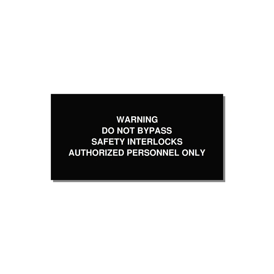 Do Not Bypass Safety Interlocks Label — 4x2" White on Black, Adhesive