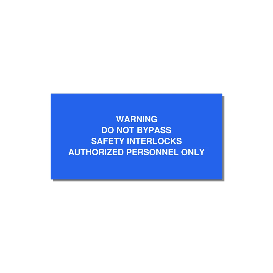 Do Not Bypass Safety Interlocks Label — 4x2" White on Blue, Adhesive