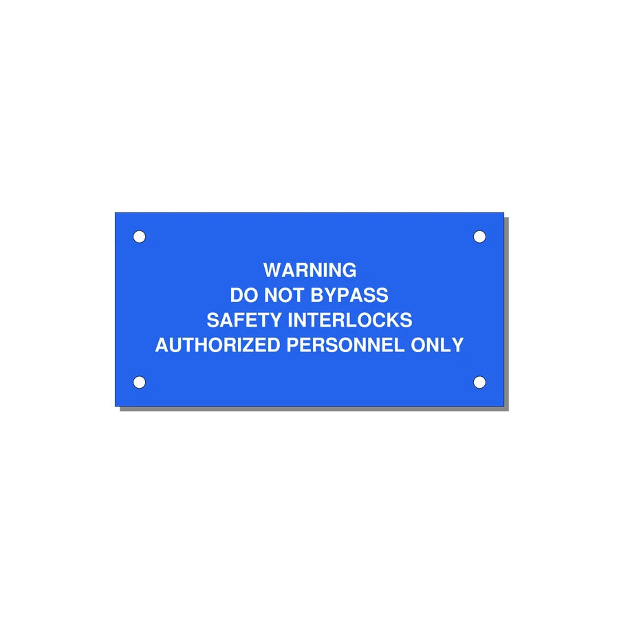 Do Not Bypass Safety Interlocks Label — 4x2" White on Blue, Holes