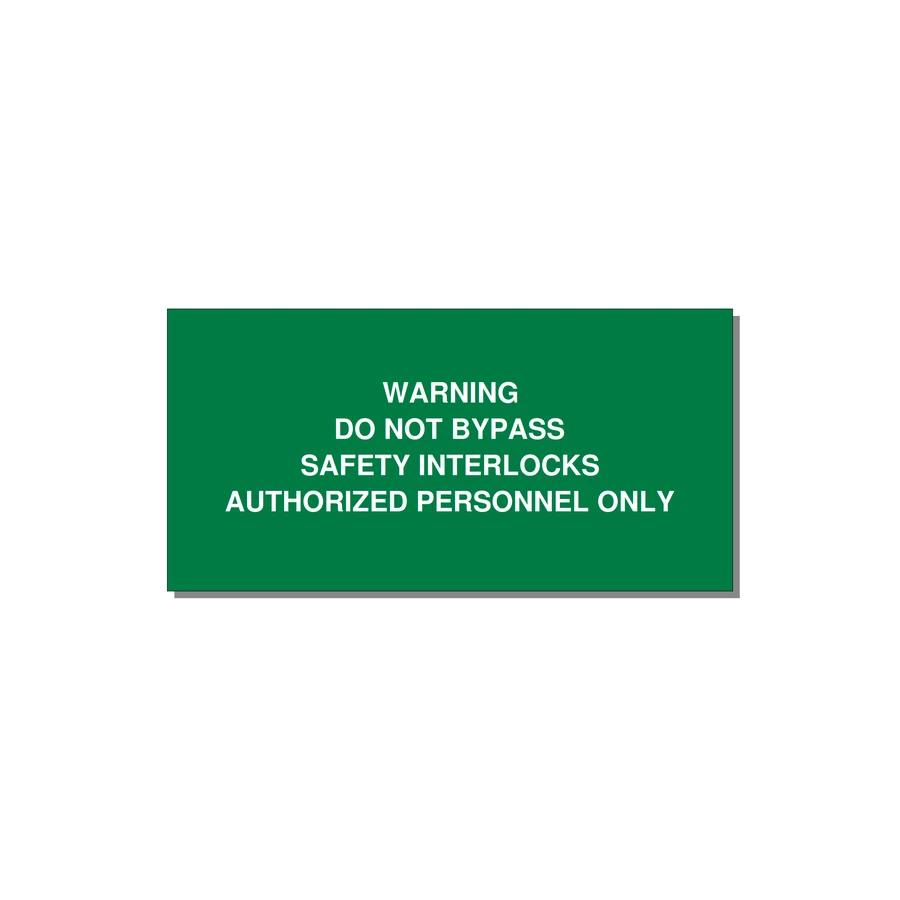 Do Not Bypass Safety Interlocks Label — 4x2" White on Green, Adhesive