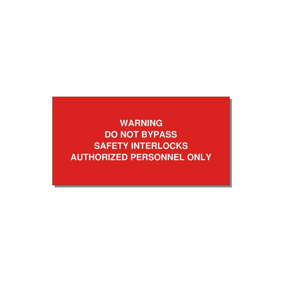 Do Not Bypass Safety Interlocks Label — 4x2" White on Red, Adhesive