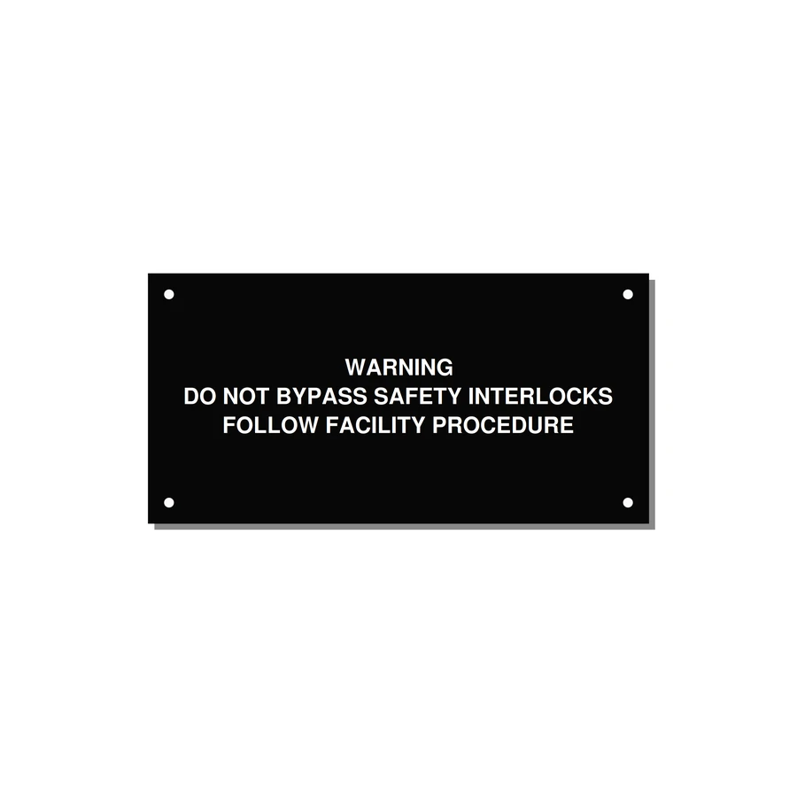 Do Not Bypass Safety Interlocks Label — 6x3" White on Black, Holes