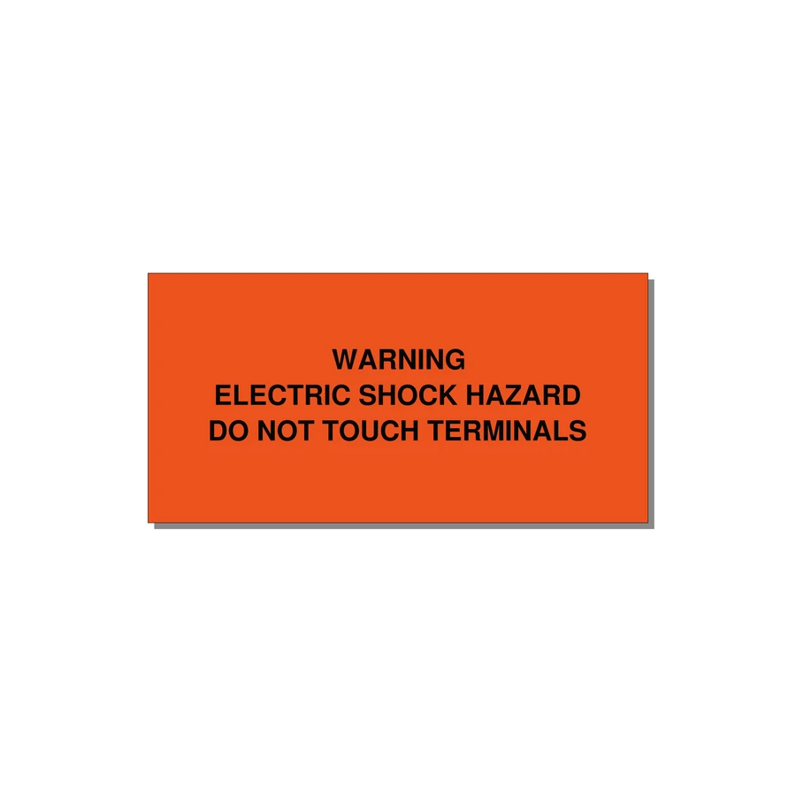 Electric Shock Hazard - Terminals — 4x2" Black on Orange, Adhesive