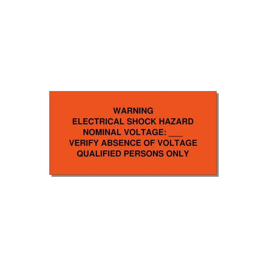 Electrical Shock Hazard Label — 4x2" Black on Orange, Adhesive