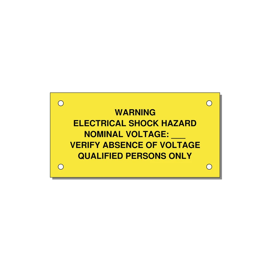 Electrical Shock Hazard Label — 4x2" Black on Yellow, Holes