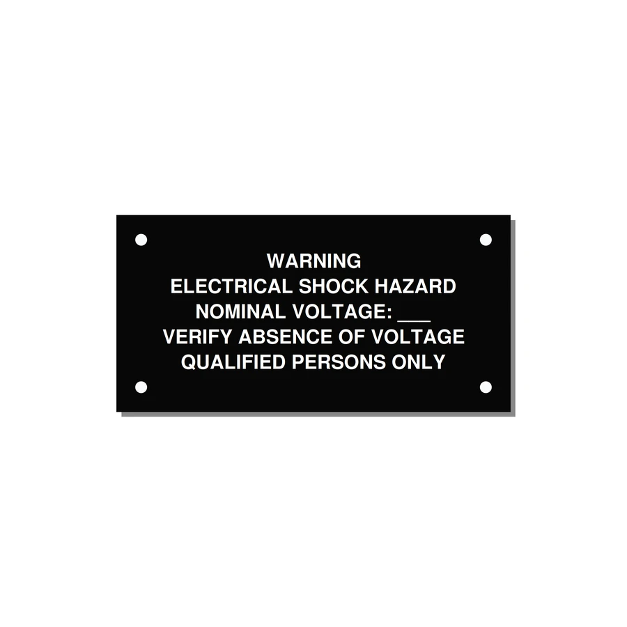 Electrical Shock Hazard Label — 4x2" White on Black, Holes