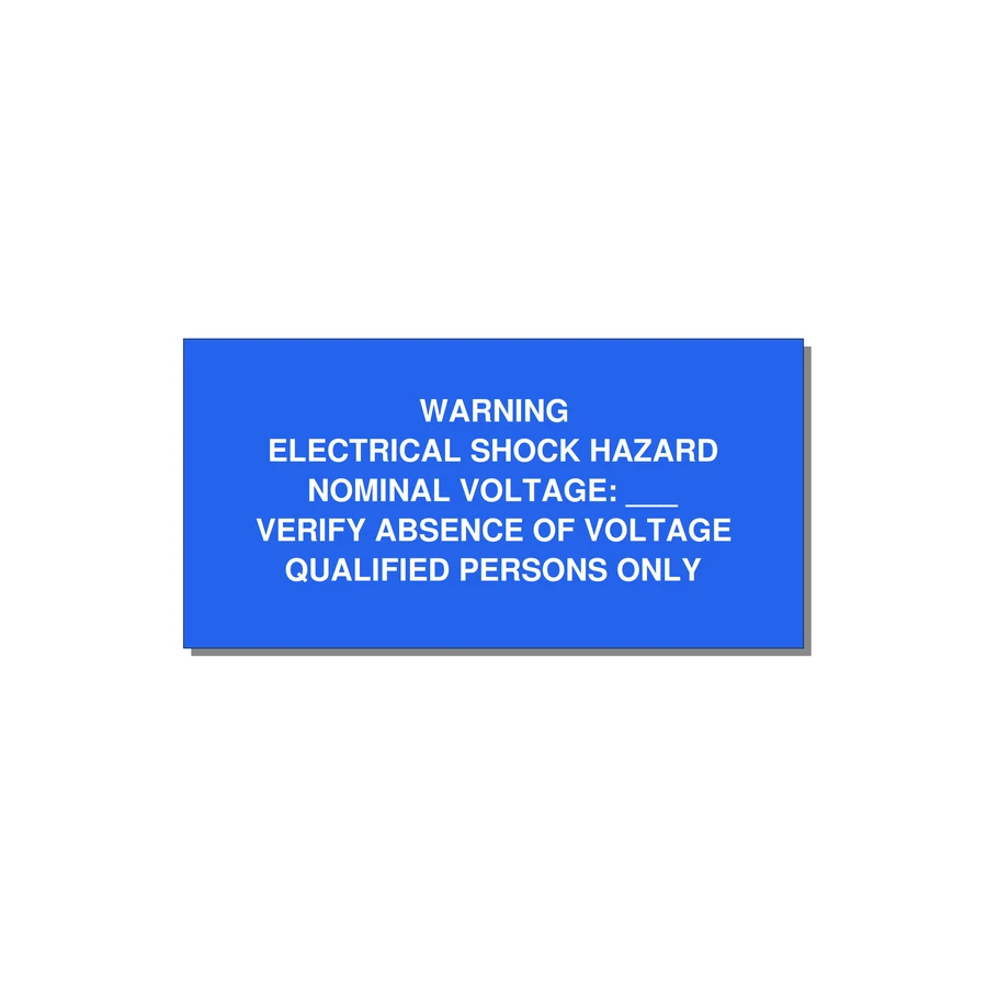 Electrical Shock Hazard Label — 4x2" White on Blue, Adhesive