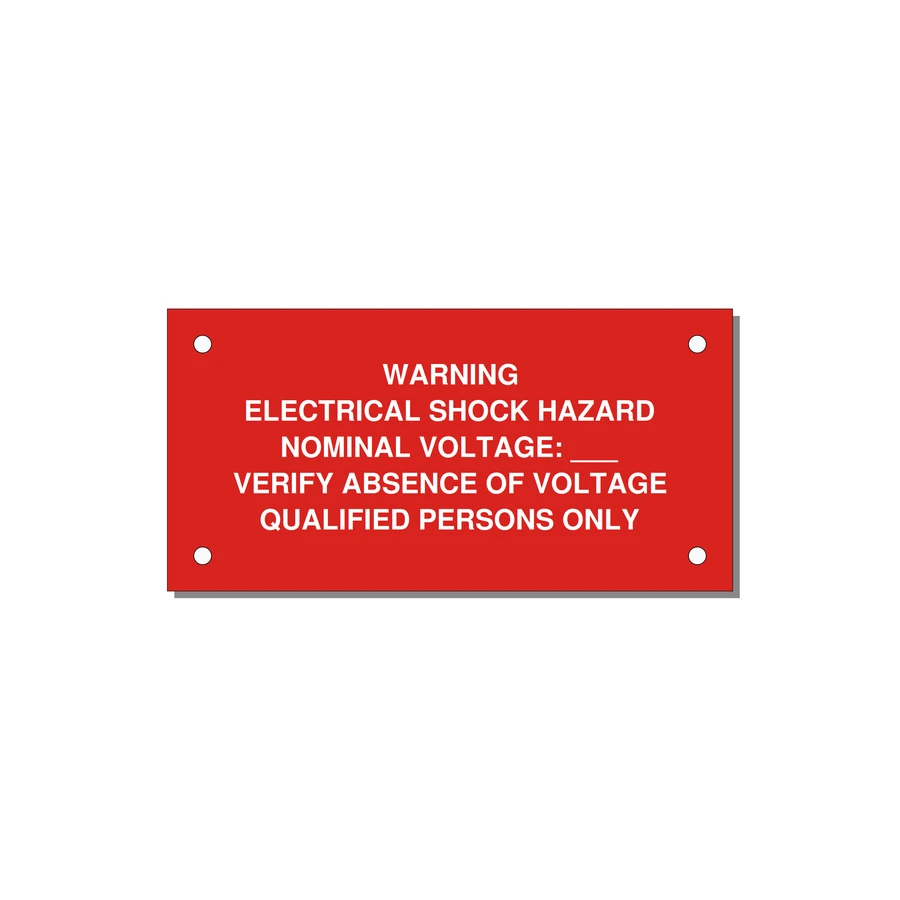 Electrical Shock Hazard Label — 4x2" White on Red, Holes