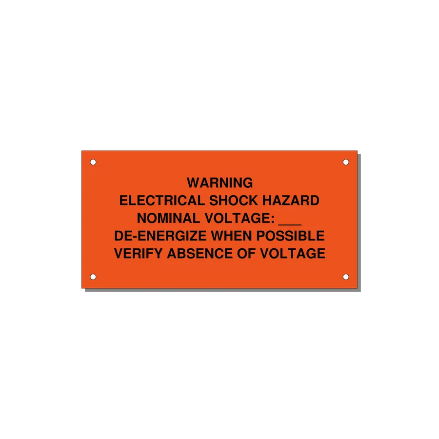 Electrical Shock Hazard Label — 6x3" Black on Orange, Holes