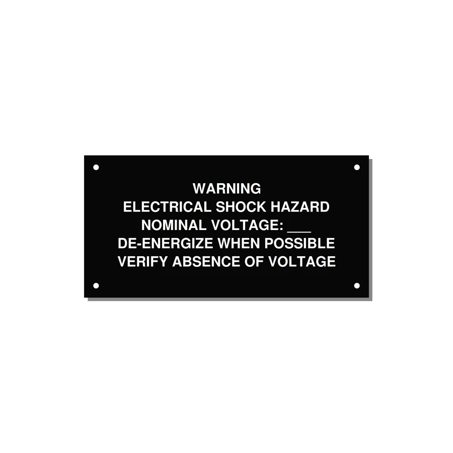 Electrical Shock Hazard Label — 6x3" White on Black, Holes