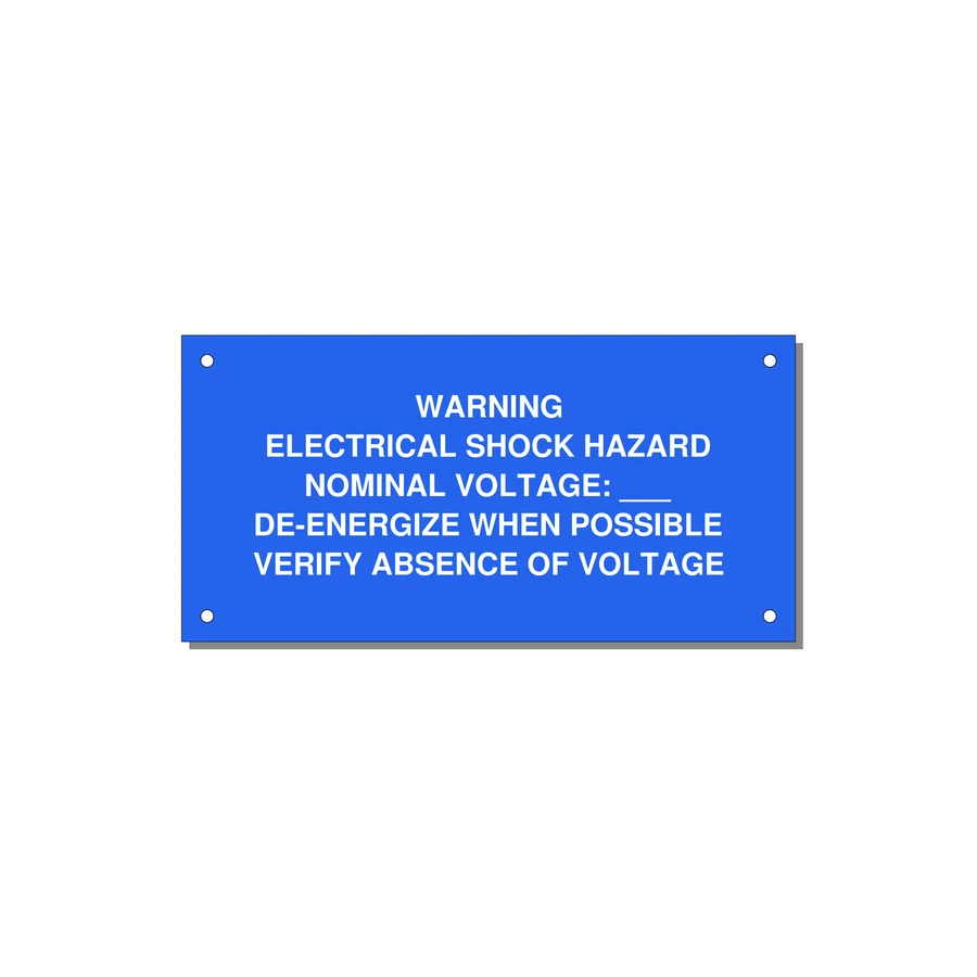 Electrical Shock Hazard Label — 6x3" White on Blue, Holes