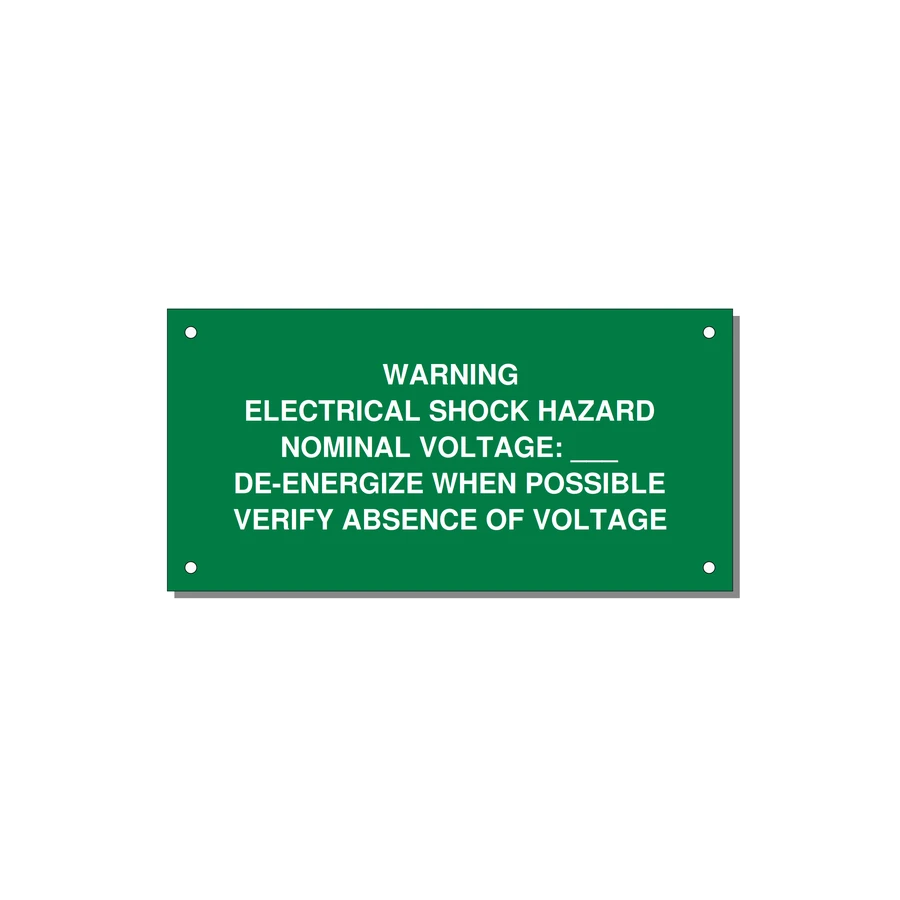 Electrical Shock Hazard Label — 6x3" White on Green, Holes