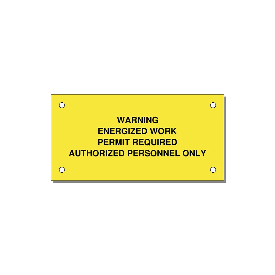 Energized Work Permit Requi — 4x2" Black on Yellow, Holes
