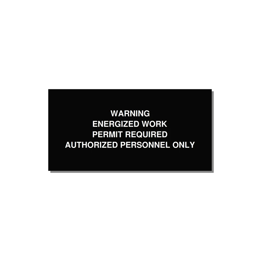 Energized Work Permit Requi — 4x2" White on Black, Adhesive