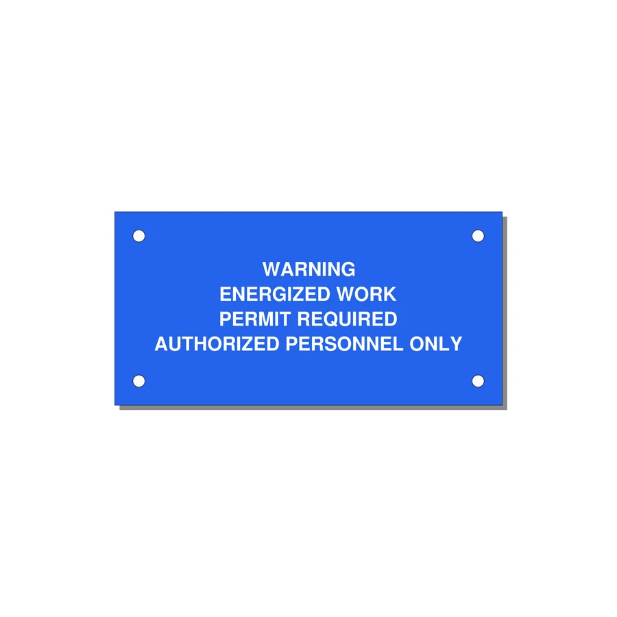 Energized Work Permit Requi — 4x2" White on Blue, Holes