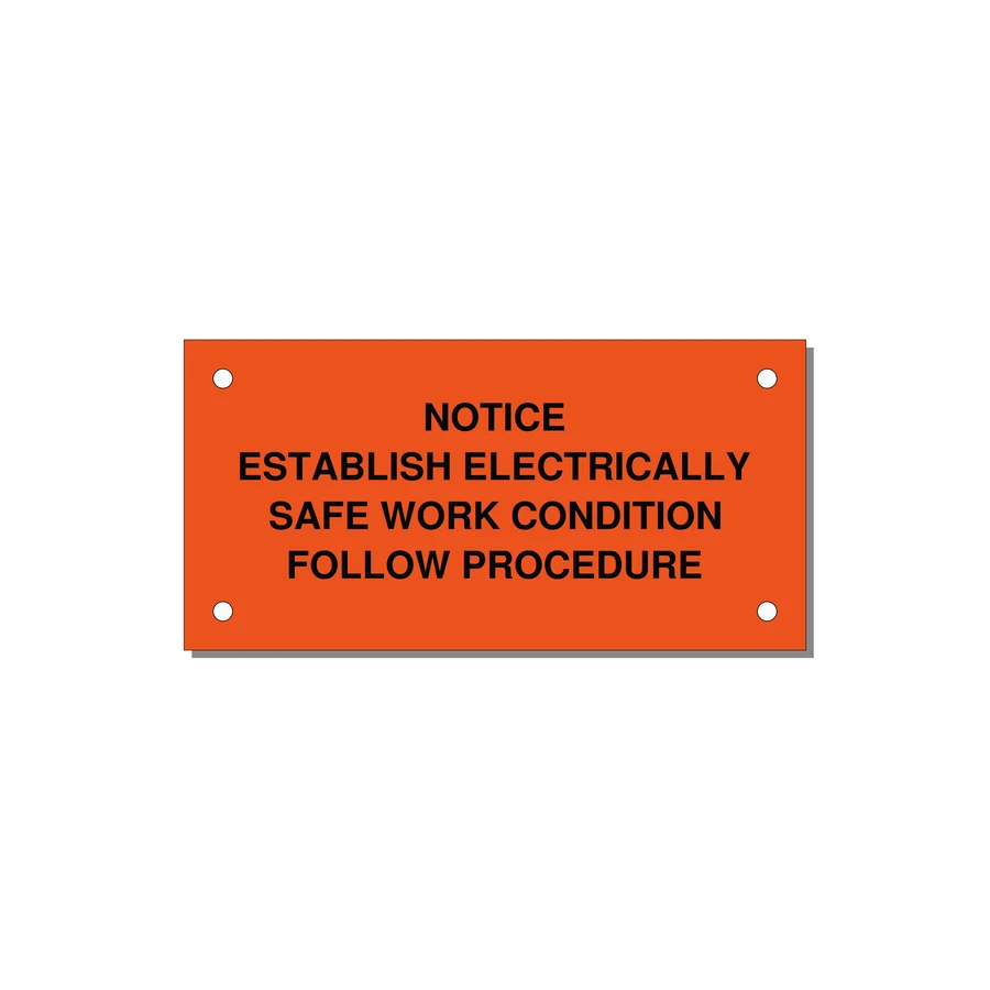 Establish Electrically Safe Work Condition Label — 4x2" Black on Orange, Holes