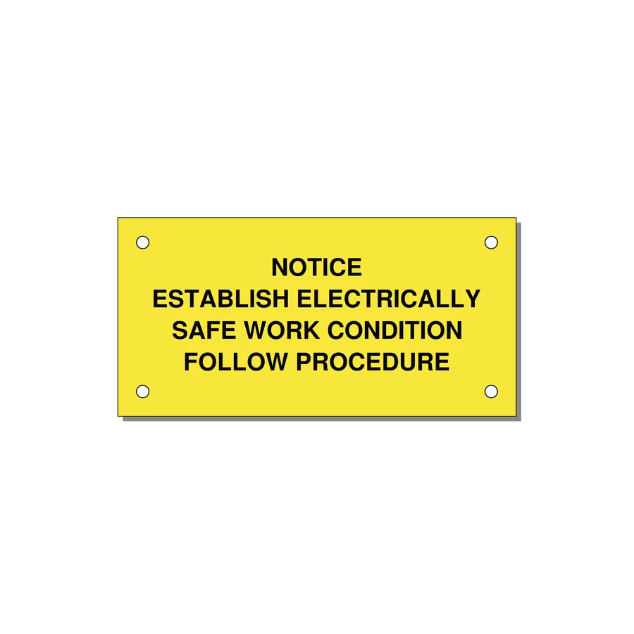 Establish Electrically Safe Work Condition Label — 4x2" Black on Yellow, Holes