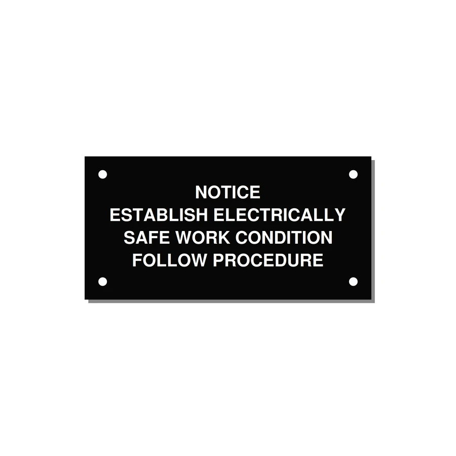 Establish Electrically Safe Work Condition Label — 4x2" White on Black, Holes