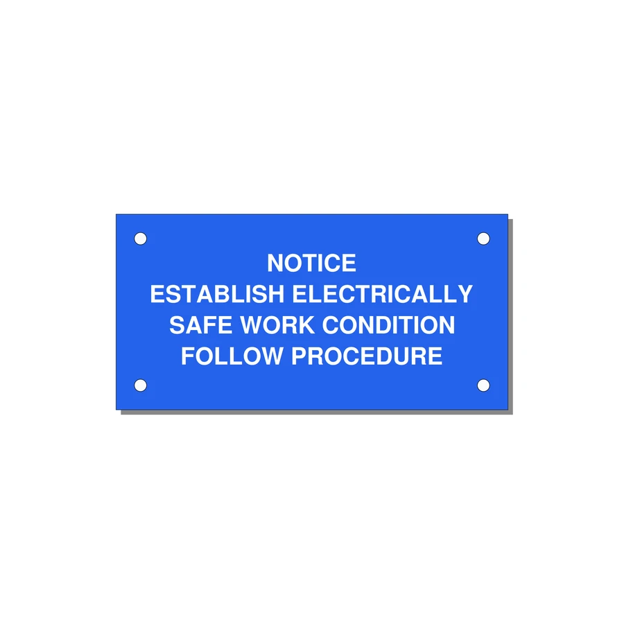 Establish Electrically Safe Work Condition Label — 4x2" White on Blue, Holes